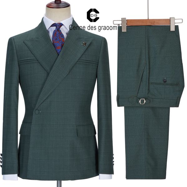 Ternos cenne des graoom novo duplo breasted elegante ternos para homens 1 botão jaqueta verde calças 2 peça magro ajuste vestido de casamento roupas