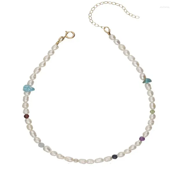 Braccialetti con ciondoli 2024 Moda Donna Semplice colorato Natura Perla Splicing Cavigliera Bracciale regolabile con pietra per feste elegante da donna