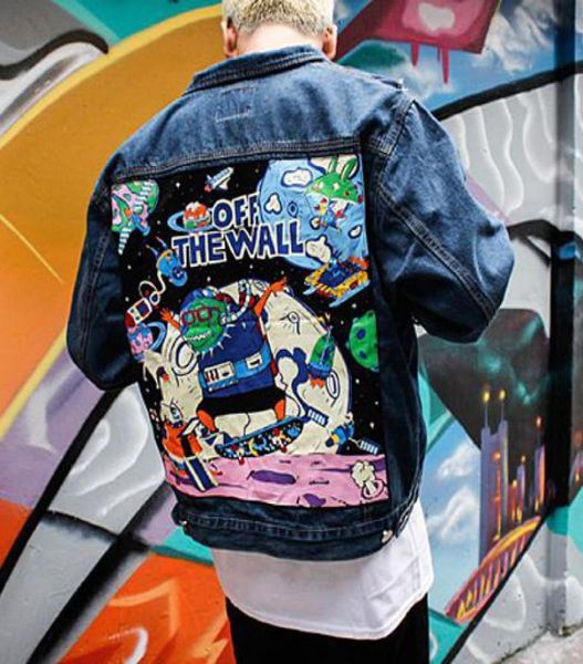 Nova marca denim jaqueta masculina estilo japão graffiti vintage remendo projetos jaquetas jeans para homens hip hop streetwear harajuku8691275