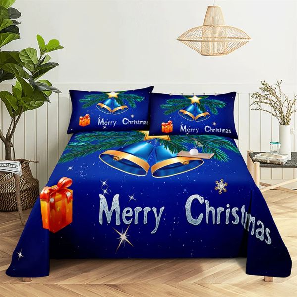 Set Lenzuolo Queen Buon Natale Set Biancheria da letto Regali di Natale Set Lenzuola e federe Biancheria da letto per bambini Lenzuolo piatto Set lenzuolo