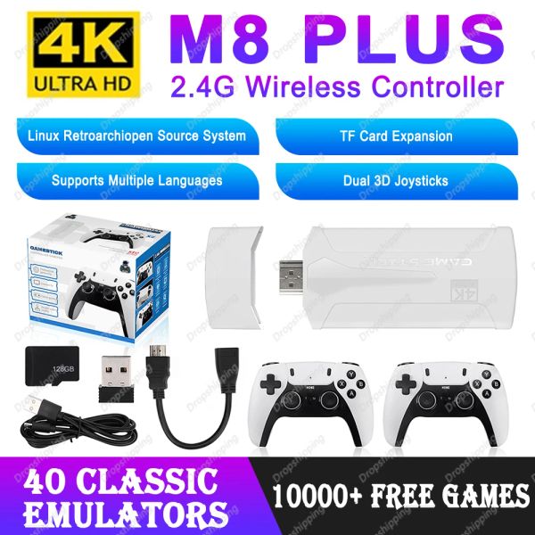 Oyuncular Kablosuz Video Oyunu Konsolları M8 Plus 2.4G HD Build 10000+ Oyunlar Retro Stick Gamepad TV Family 2 Denetleyicileri PS1/GBA/MD