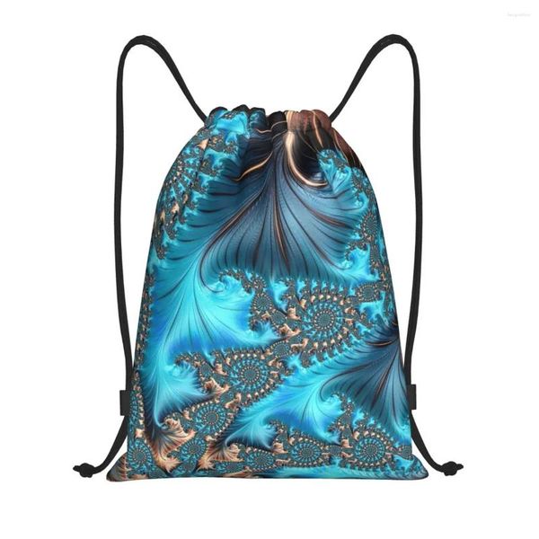 Sacos de compras Padrões geométricos turquesa cordão mochila esportes ginásio saco para elegante cobre e cerceta fractal treze sackpack