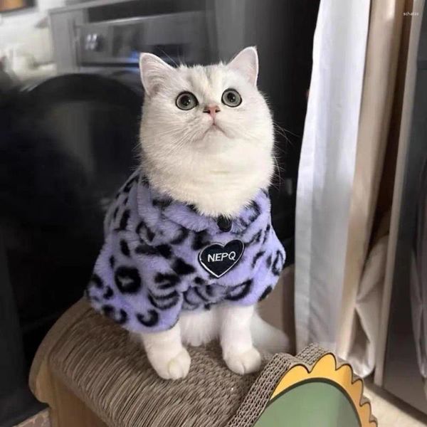 Trajes de gato suéter de cachorro com estampa de leopardo roupas de inverno aconchegante roupas de duas pernas para gatos pequenos forro macio fácil de usar meninos quentes