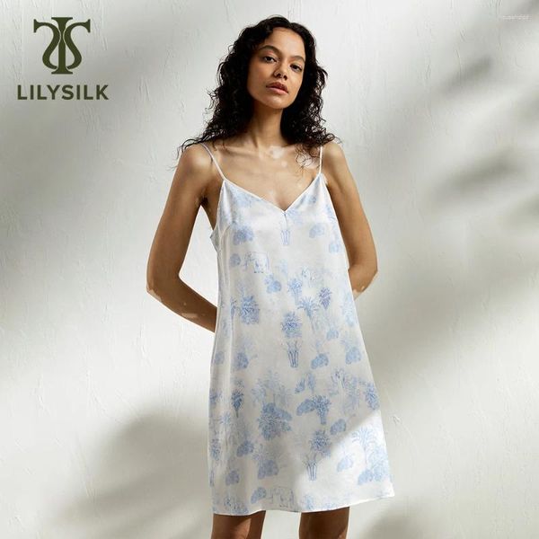 Damen-Nachtwäsche LILYSILK Nachthemd aus Bio-Seide für Frauen im Alter von 19 Momme La Terra Nachtkleid mit verstellbaren Trägern Sexy