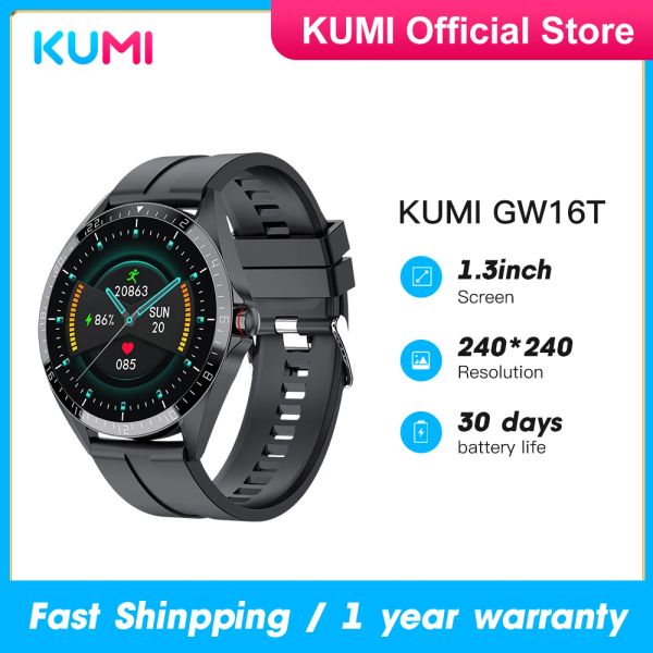 Relógios KUMI GW16T Homens Relógio Inteligente Esporte Fitness Monitor de Freqüência Cardíaca IP67 À Prova D 'Água Full Touch Screen Smartwatch para iOS Android Phone