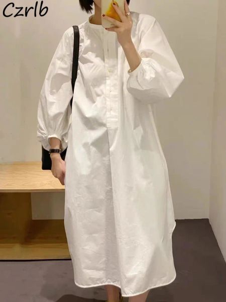 Vestido branco vestido folgado mulheres manga de lanterna de verão grávida chique na moda coreana temperamento temperamento respirável allmatch literário vintage