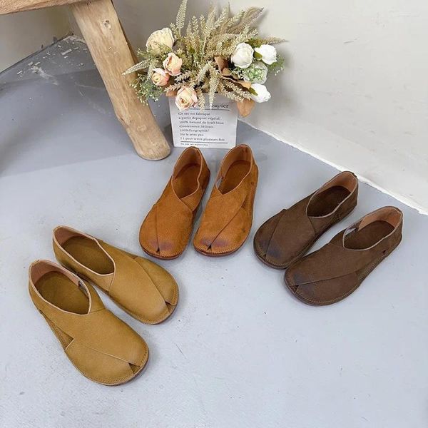 Sandálias Birkuir Couro Genuíno Fechado Toe Cross Belt Flats Sapatos para Mulheres Deslizamento de Luxo em Sola Macia Senhoras Casuais