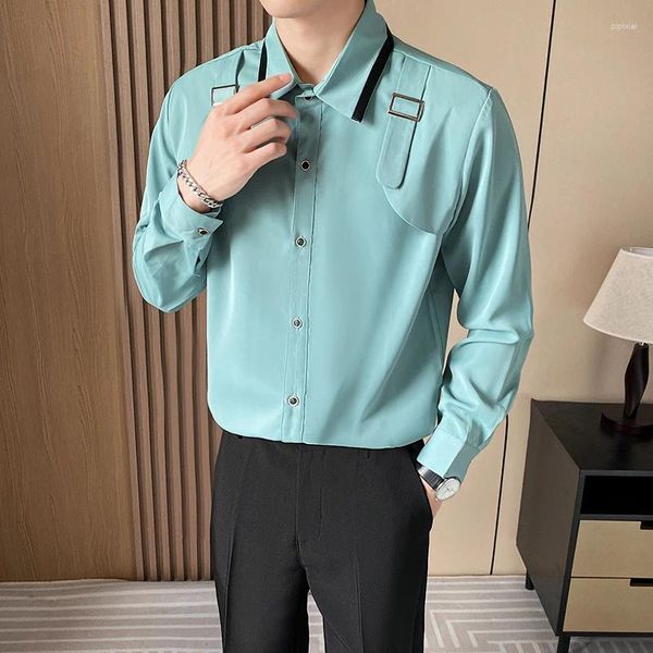 Camicie eleganti da uomo Camicia solida da uomo Camicette comode coreane a maniche lunghe nere Casual allentate classiche monopetto