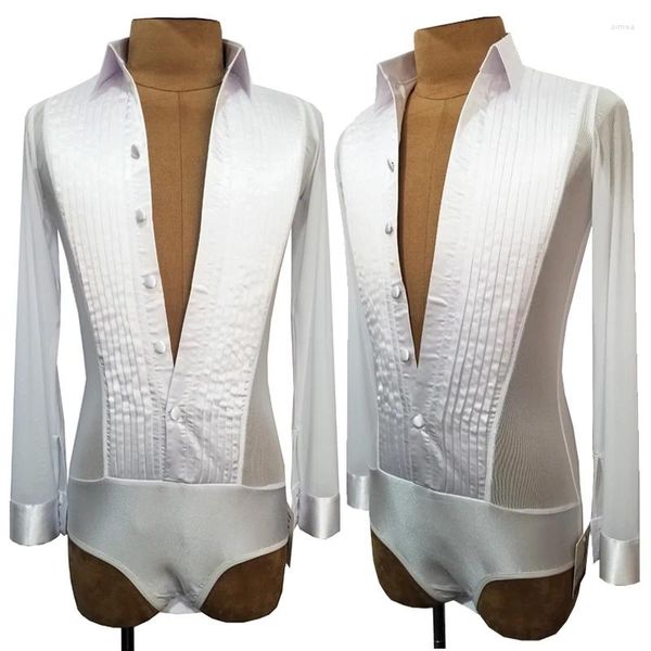 Abbigliamento da palco Camicia da competizione professionale per danza latina Maschile Costume da ballo per tango da ballo Top a maniche lunghe ChaCha Dancewear