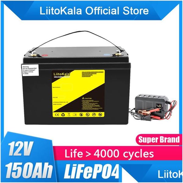 Piller Liitokala Lifepo4 12.8V 12V 150AH Lityum Pil Paketi 100A BMS 1200W Tekneler Güneş Enerjisi Depolama Golf Arabaları RV Inverter DHRD0