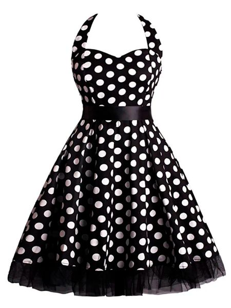 Kleid Frauen Polka Dot Print Sommer Kleider 2023 Sexy Retro Halter Vintage Robe Hepburn Stil Party Prom Kleid Mesh Tutu pinup S3XL