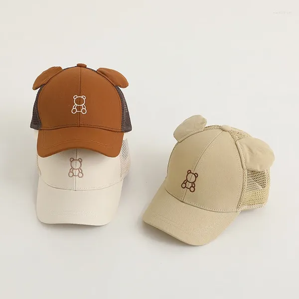 Ball Caps Frühling Sommer Mesh Dünne Mode Sonnenschutz Hut Stirnband Koreanische Niedlichen Cartoon Bär Baby Baseball Kappe Eimer Für Kinder junge Mädchen