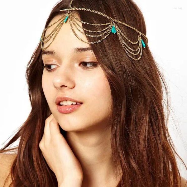 Grampos de cabelo criativo boho drapeado pinho metal acessórios moda elegante cabeça corrente jóias casamento penteados headpiece