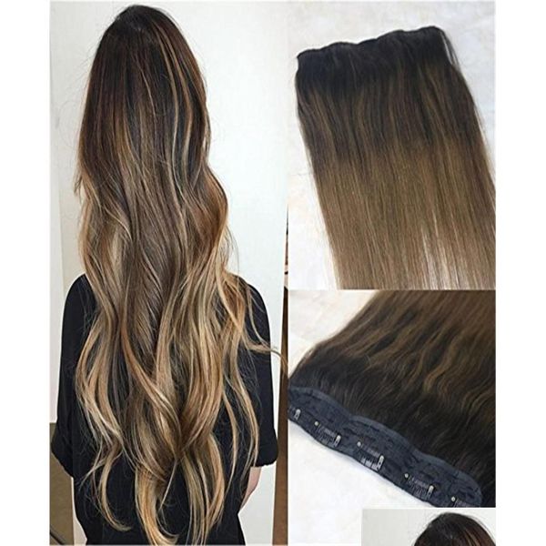 Clipe em extensões de cabelo um clipe de peça em extensões de cabelo humano 70g ombre yage marrom escuro para médio remy trama ins gota entrega cabelo p dhva6