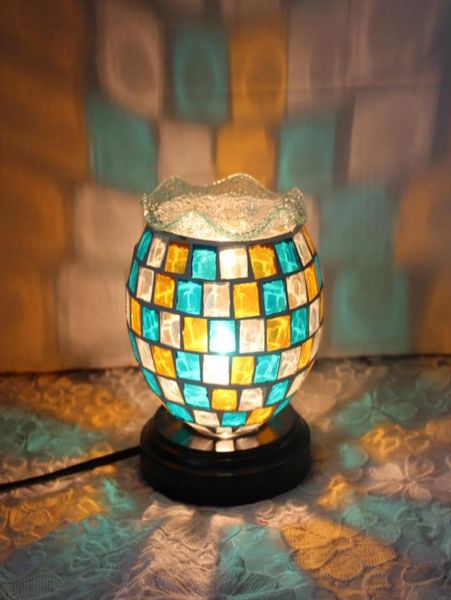 Mediterranes Mosaik Schlafzimmer Nachttischlampe LampeFarbe Glas dekorative Lampe Licht Duftöl kreativ7462123