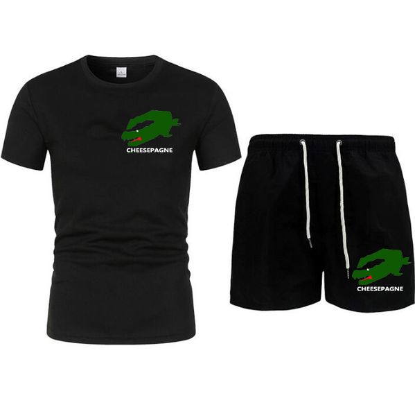 Neue Sommer T-shirt männer gedruckt lässige mode sportswear 2-stück gym anzug männer sportswear Lose strand laufen fitness tragen