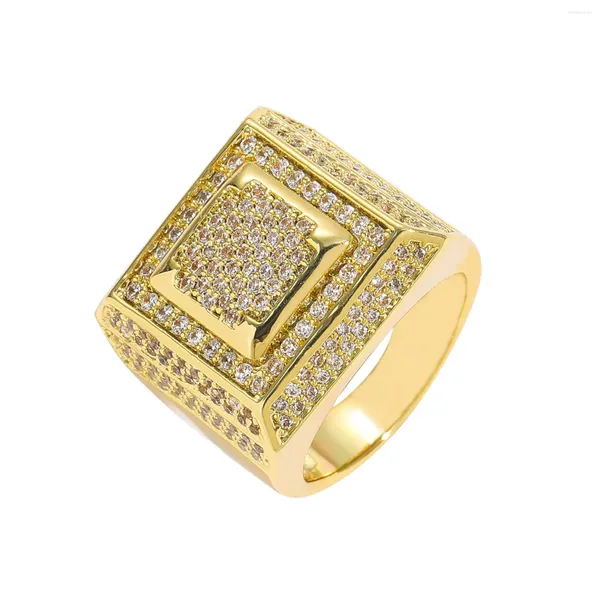 Anéis de cluster luxo masculino feminino prata cor dourada hiphop cz quadrado quadrado zircão anel para mulheres homens festa de casamento jóias