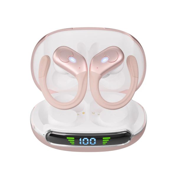 Fones de ouvido BX30 EARBUDOS SEM FIOS BLUETOOTH 5.3 Botões de orelha com fones de ouvido com exibição LED ruído cancelando à prova d'água sobre os fones de ouvido esportes rosa