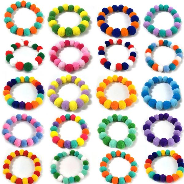 Accessori 10 pezzi nuovo stile papillon per cani da compagnia cravatte con palline di peluche in poliestere arcobaleno fiore collana di palline per capelli collare accessori per toelettatura del cane