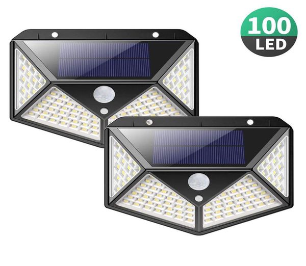 2200mAh Outdoor 100 Led Lampada da parete solare Aggiornamento PIR Sensore di movimento Luce Lampada di sicurezza solare impermeabile per scale da giardino Garag7085762