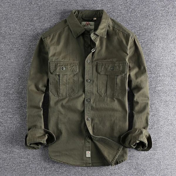 Fashion Wash camicia uniforme a maniche lunghe in stile n da uomo con doppie tasche giacca casual per giovani cappotto sottile 230226