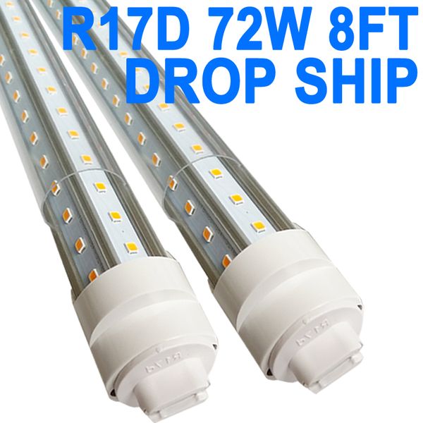 R17d tubo de luz LED de 8 pés, lâmpada em forma de V de 2 pinos, base HO giratória de 72 W T8 T10 T12 para substituir luz de celeiro de tubo LED de 8 pés 7200LM branco frio 6500K, tampa transparente, AC 90-277V crestech