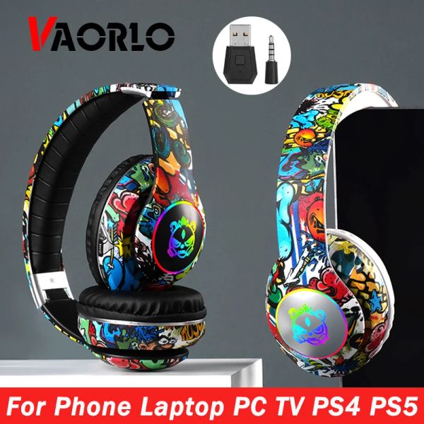 Kopfhörer Kopfhörer Bluetooth 5.1 DJ Kopfhörer Wireless Gamer mit Mikrofon RGB LED Licht Unterstützung TF Karte für Kinder TV PC PS4 PS5 Gamer Headset