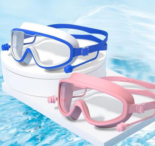 Профессиональные детские очки для плавания в большой оправе HD, противотуманные водонепроницаемые очки, очки для дайвинга, водных видов спорта, очки