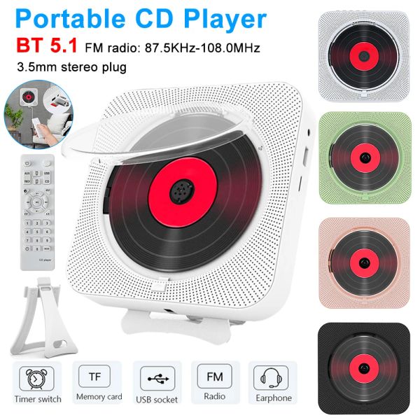 Hoparlörler Taşınabilir CD Çalar Braket Duvara Monte Müzik Oynatılar Bluetooth 5.1 FM Radyo Stereo Hoparlör CD Çalarlar Uzaktan Kumanda