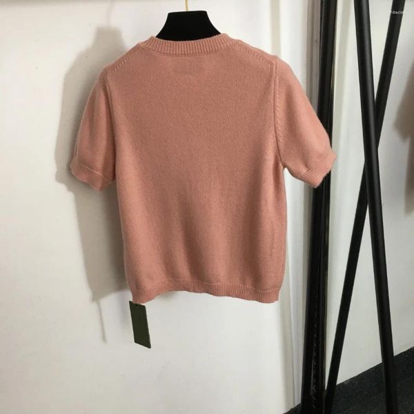 Kadın Sweaters Yün Yuvarlak Boyun Kısa Kollu Örgü Sweater Logosu İnce Giyim 8951