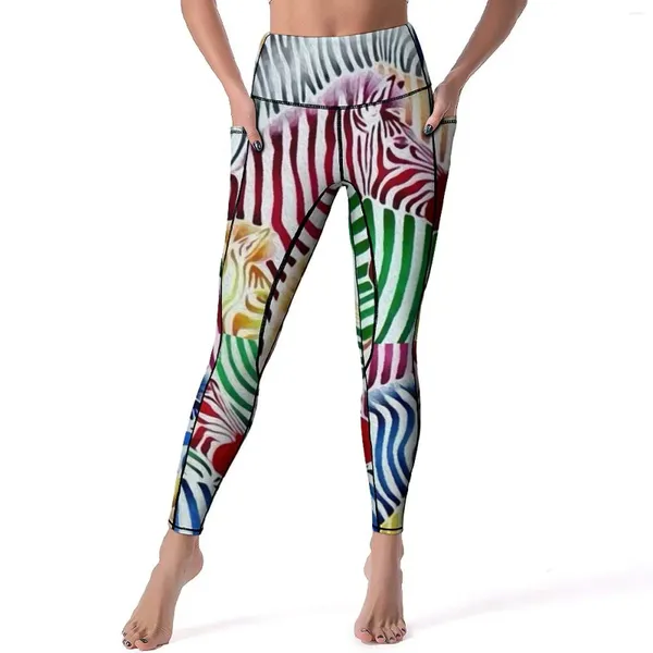 Leggings femininas coloridas zebra yoga calças sexy textura animal selvagem personalizado push up ginásio leggins feminino elegante calças esportivas de secagem rápida