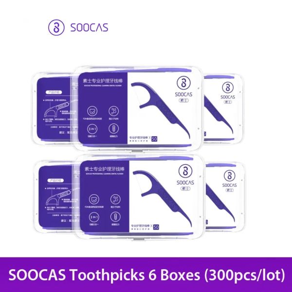 Controllo SOOCAS Filo interdentale Pick Denti Stuzzicadenti Stick Igiene orale Design ergonomico Test FDA Food Grade 50 pz/scatola