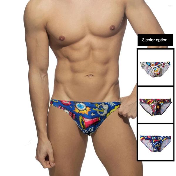 Sexy cintura baixa dos homens graffiti bikini bolsa almofada nadar briefs masculino banho maiôs esporte gay secagem rápida surf troncos