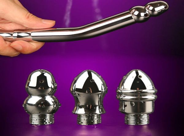 Alta qualidade de metal 3 cabeça douche enema limpeza anal butt plug ânus chuveiro limpador brinquedos sexuais para homens mulheres lavagem buttplug4808907