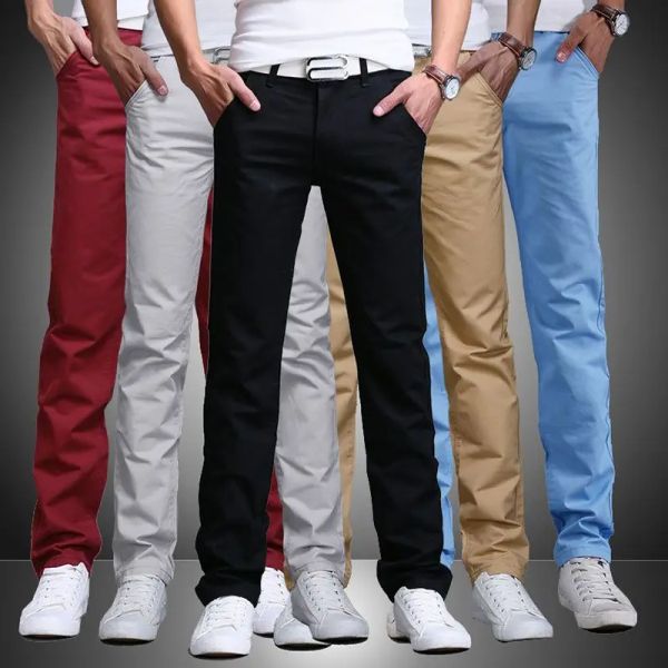 Calças streetwear homens fino tamanho grande calças retas primavera verão novo sólido coreano versátil negócios moda esporte calças casuais