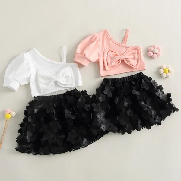 Kleidungssets Pudcoco Kleinkind Kinder Baby Mädchen Sommer Outfit Kurzarm Eine Schulter Bogen Tops 3D Schmetterling Rock 4-7T