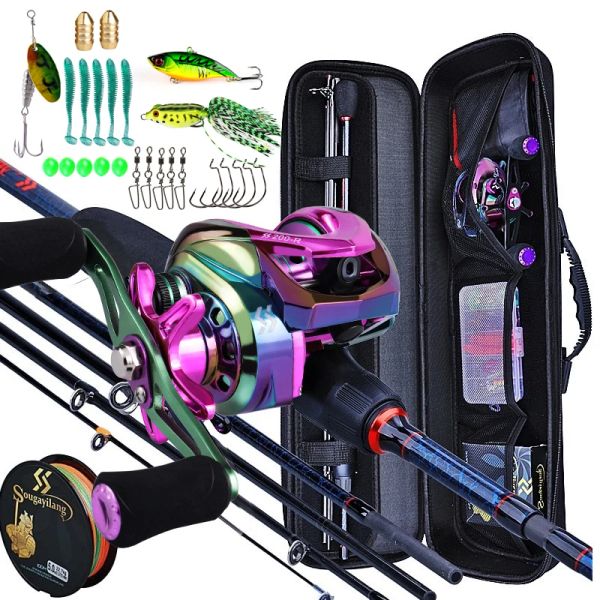 Combo Sougayilang Conjunto de vara de pesca e carretel, 5 seções de vara de carbono, carretel de arremesso, conjunto de vara de pesca para viagem com bolsa transportadora, kits completos