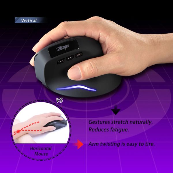 Mouse ZELOTES F26 Mouse verticale ricaricabile wireless Mouse da gioco wireless ergonomico da 2,4 GHZ 6 pulsanti per accessori per computer PC