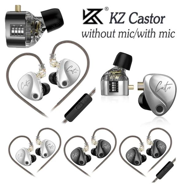 Kulaklıklar KZ Castor Ear kulaklıklarda kablolu Dinamik gürültü, kulaklık 3,5mm fiş stereo kulaklıklar köpüklü kulak uçları sahne için mikrofon ile