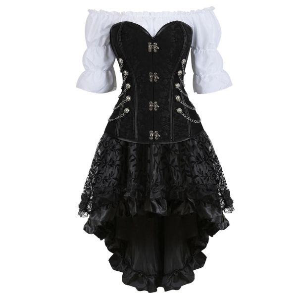 Kleider Korsett Kleid Dampfdettung Gothic Faux Leder Bustier Korsett mit Rock Braunes schwarzes Leder Korsett Dreit Plus Größe