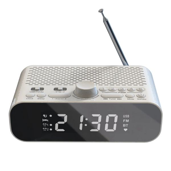 Radio Retail FM -Uhr -Radio mit Bluetooth Streaming Play LED -Display Doppeler Wecker 1500mah HiFi -Lautsprecher mit Tieftönereinheit