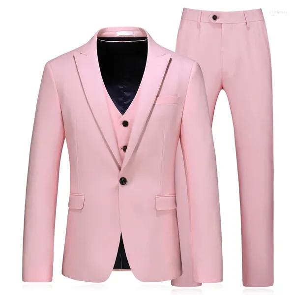 Abiti da uomo Completo da uomo Set da 3 pezzi Business Blazer rosa Large Size Boutique Slim 2024 High-end Formal Fit Wedding Party