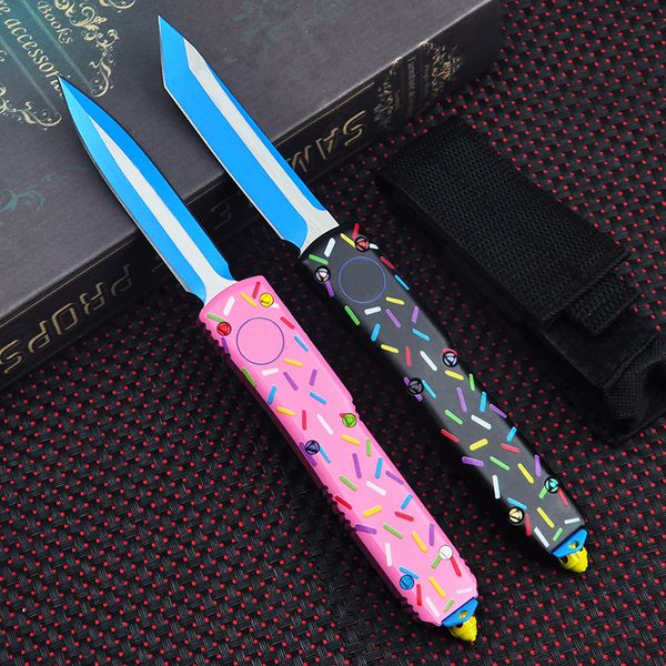 Serie UT Dessert Warrior MICRO ULTRA OTF TECH Coltello UT Full Size 3.54 '' EDC Coltelli tascabili per autodifesa Lama ciambella stile rosa e nero