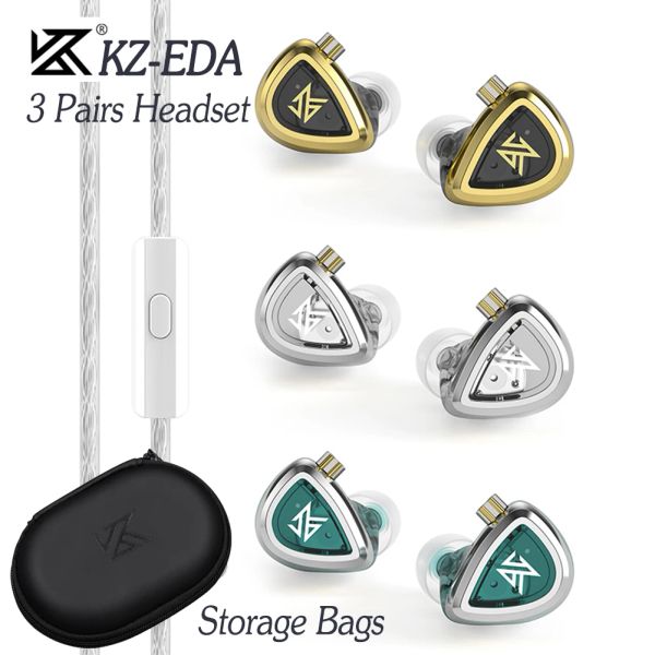 Kulaklıklar KZ EDA 3 Çift Kablolu Kulaklıklar Yüksek Frekanslı Hifi Stereo Kulaklıklar 3,5 mm Mikrofon Baslı/Depolama Çantalarıyla Dengeli/Dengeli