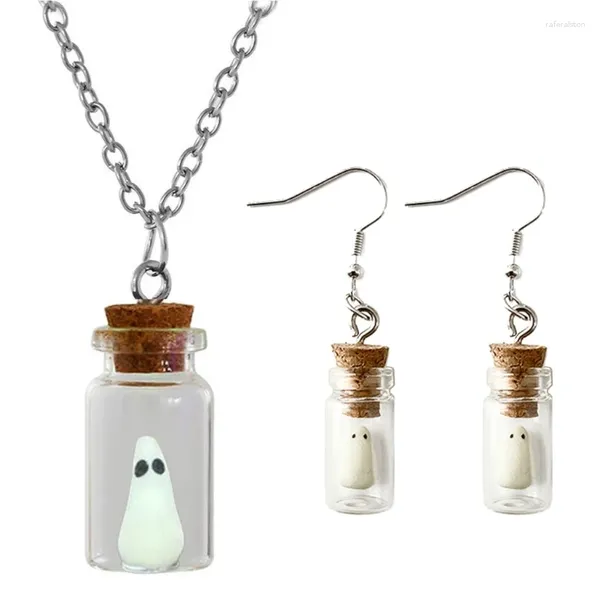 Halskette-Ohrringe-Set, leuchtende, übertriebene Acryl-Halloween-Gespenst-klare Flasche