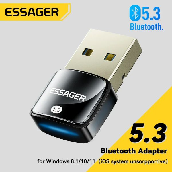 Alto-falantes Essager USB Bluetooth 5.3 Dongle Adaptador para PC Laptop Speaker Mouse Sem Fio Fone de Ouvido Teclado Música Receptor de Áudio Transmissor