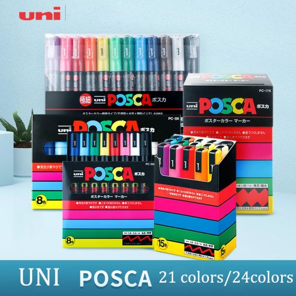 İşaretçiler 21 Rolor/24 Bolor Uni Posca Serisi Marker Kalem Kombinasyonu Boyama Dolunma Özel Pop Poster Reklam Kalemi PC1M/PC3M/PC5M