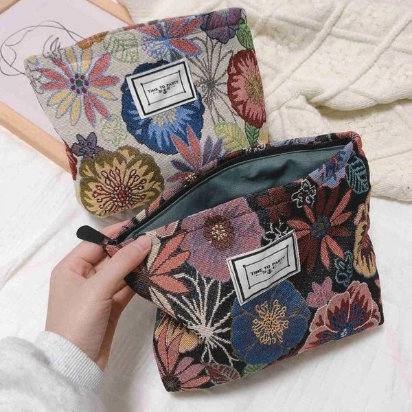 Borse per cosmetici Borsa in tessuto stile bohémien boho chic di grandi dimensioni per donna Borsa per cosmetici da viaggio zingara azteca alla moda