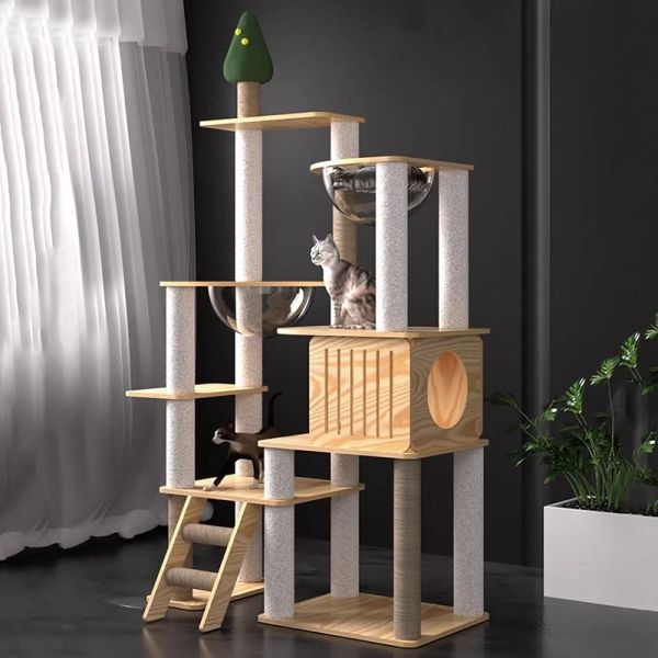 Tiragraffi in legno massello per gatti, gioco da arrampicata, piattaforma per graffi, torre per gatti, soffitto, condominio, albero, divano, tappetino, prodotti per gatti, accessori, prodotti per gattini