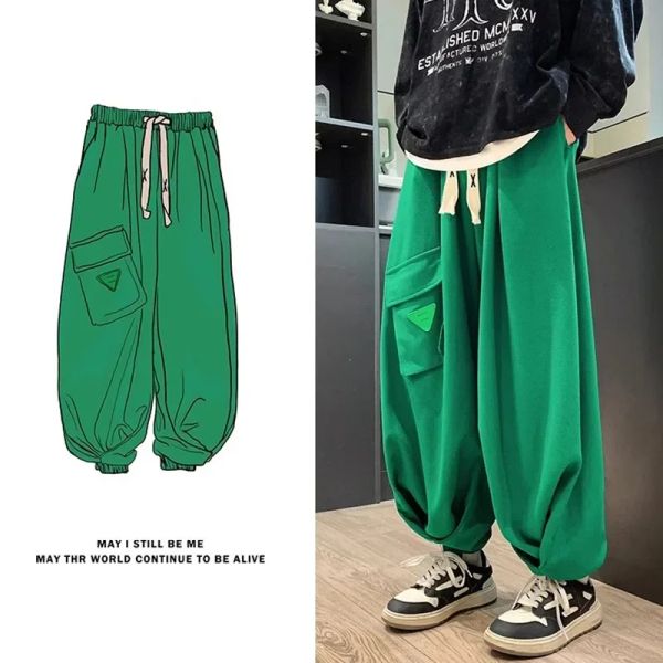 Pantaloni pantaloni da jogging di waffle verde pantaloni da lavoro neri da uomo pantaloni da uomo sciolti di camicia